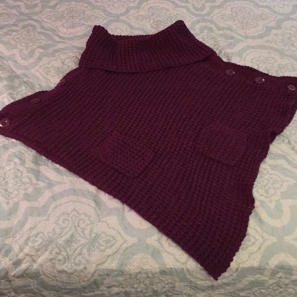 Turtle Neck Knitted Poncho With Pocket (one size)